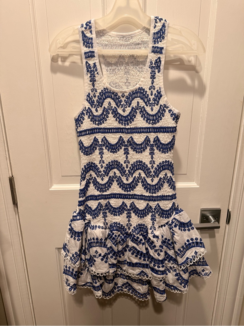 Commense White & Blue Embroidered Mini Dress